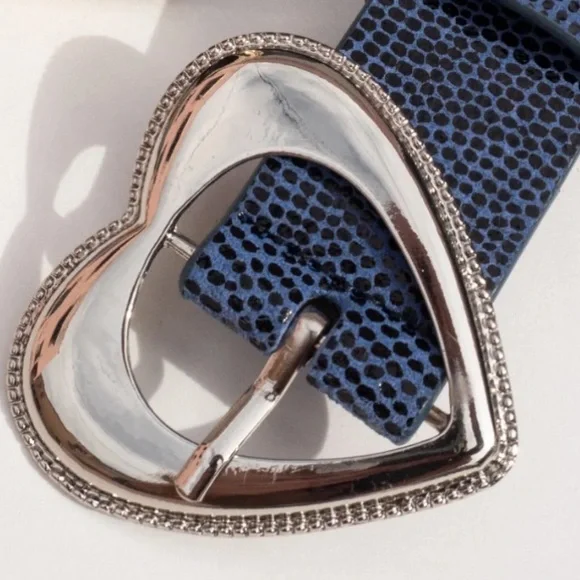 ?BLUE & BLACK SNAKE PRINT SILVER STUDDED HEART BELT SEEN ON BELLA HADID NWT Luv Aj | Accessories | Blue Black Snake Print Silver Studded  main image 2